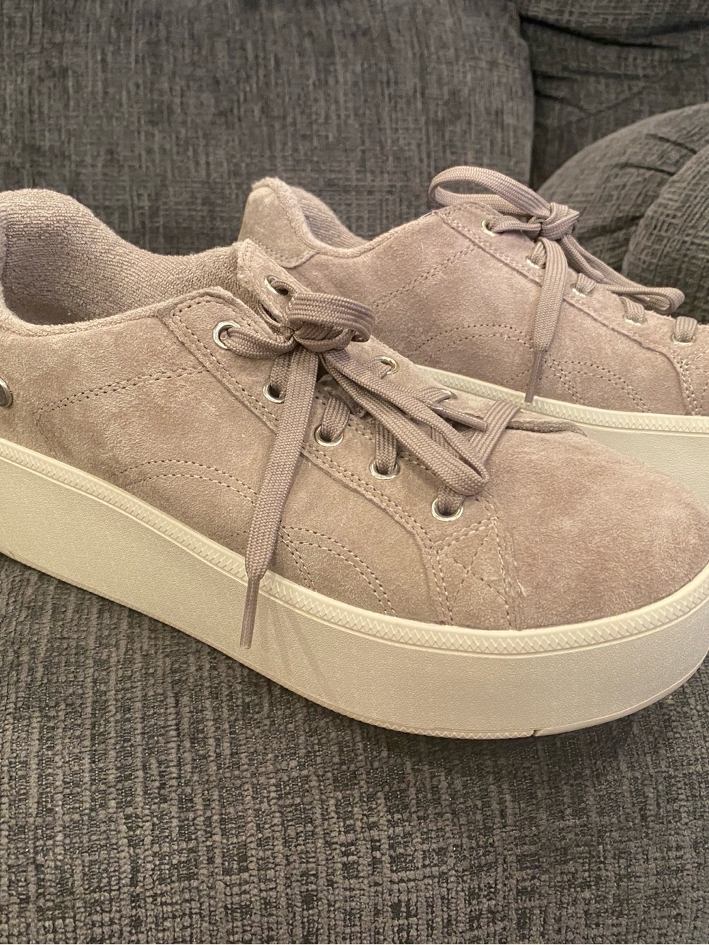 Skechers Platform Suede Lace-Up Sneakers in Taupe